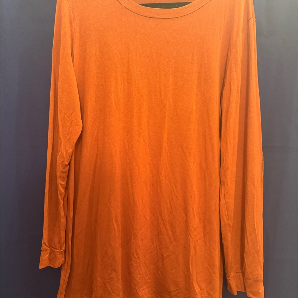 EUC Acting Pro USA Rust Equestrian Elbow Patch Tunic Top 2XL Stretch Barn Chic